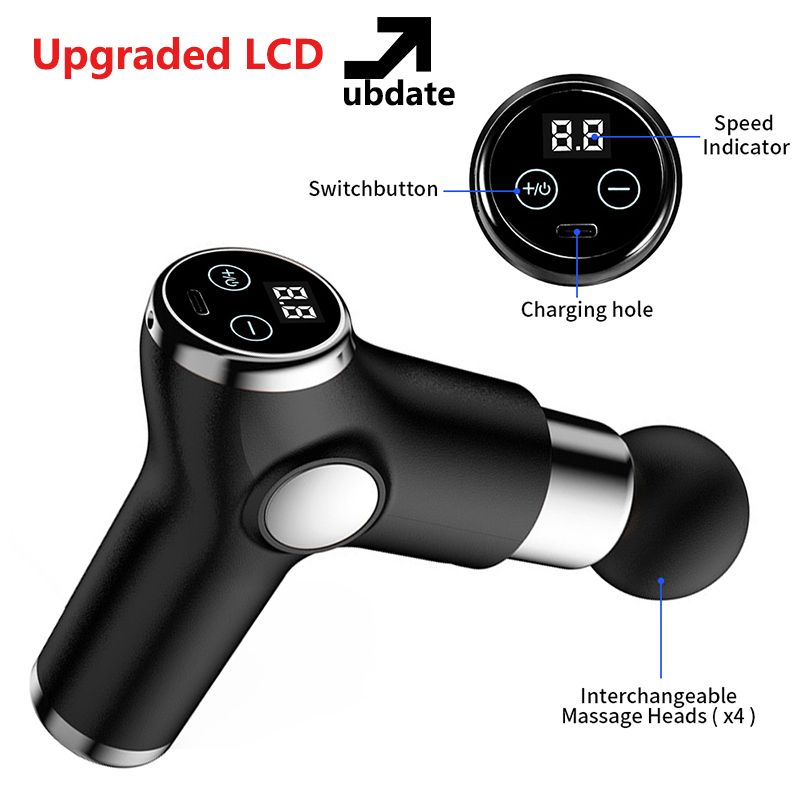 32-speed Electric Massage Gun, Mini LCD Screen, Deep Muscle Massager - Black