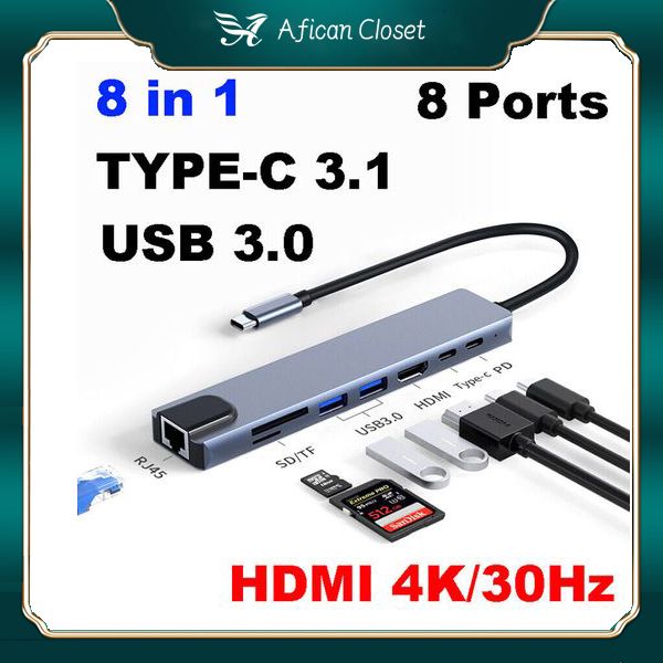 USB3.0 USB PD SD/TF RJ45 4K 8-in-1 87W HUB Multiport Adapter Type-C To HDMI