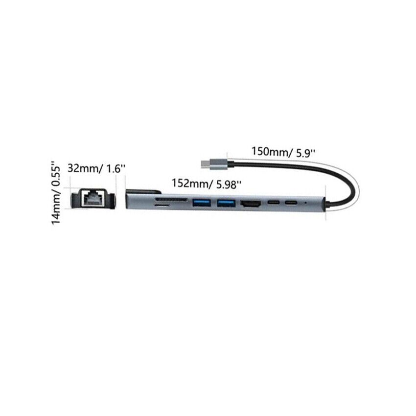 USB3.0 USB PD SD/TF RJ45 4K 8-in-1 87W HUB Multiport Adapter Type-C To HDMI