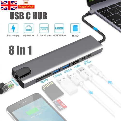 USB3.0 USB PD SD/TF RJ45 4K 8-in-1 87W HUB Multiport Adapter Type-C To HDMI