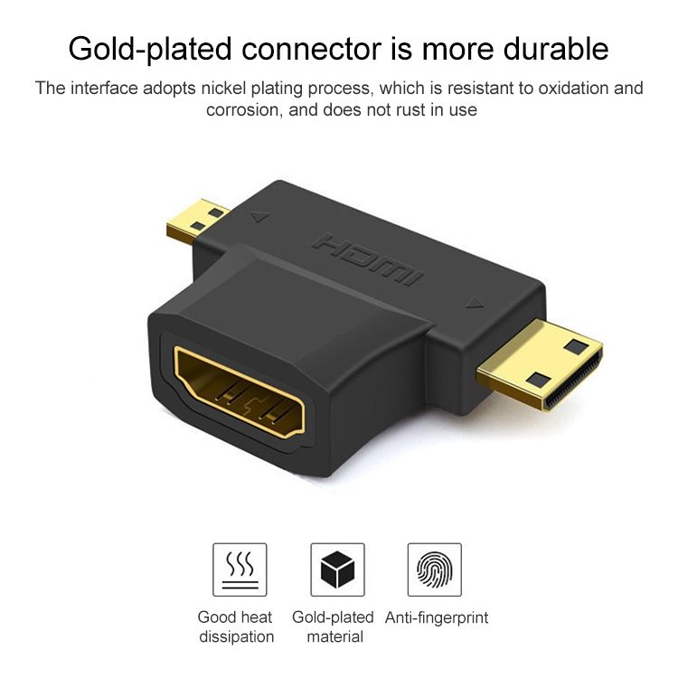3 In 1 HDMI Female To Mini HDMI Male + Micro HDMI Male Adapter(Black)