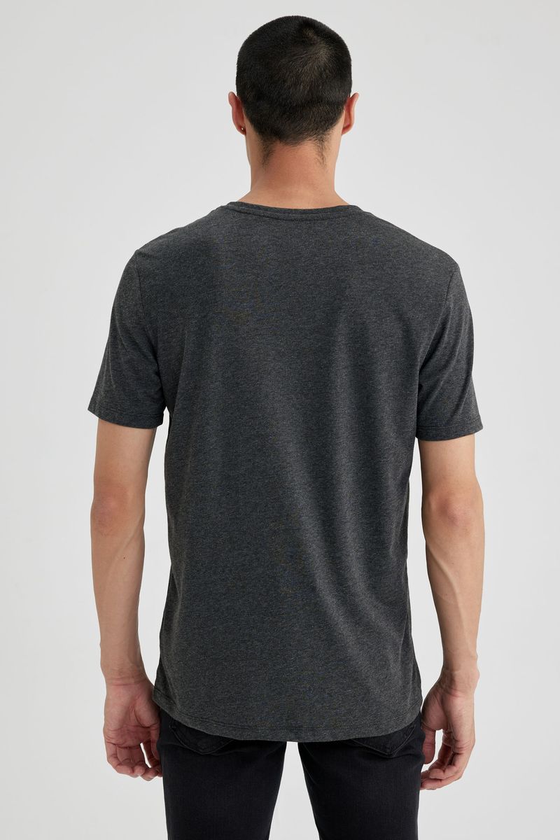 Man Slim Fit Knitted T-Shirt - Anthracite