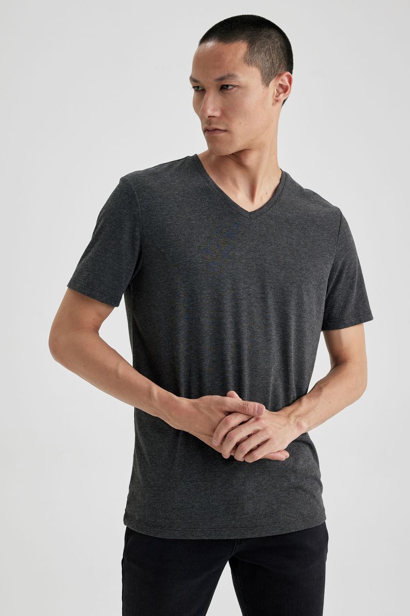 Man Slim Fit Knitted T-Shirt - Anthracite
