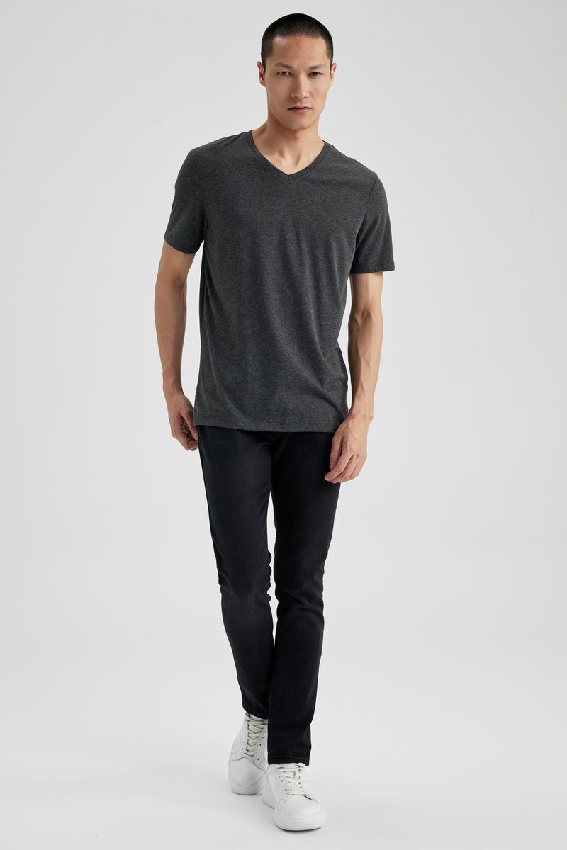 Man Slim Fit Knitted T-Shirt - Anthracite