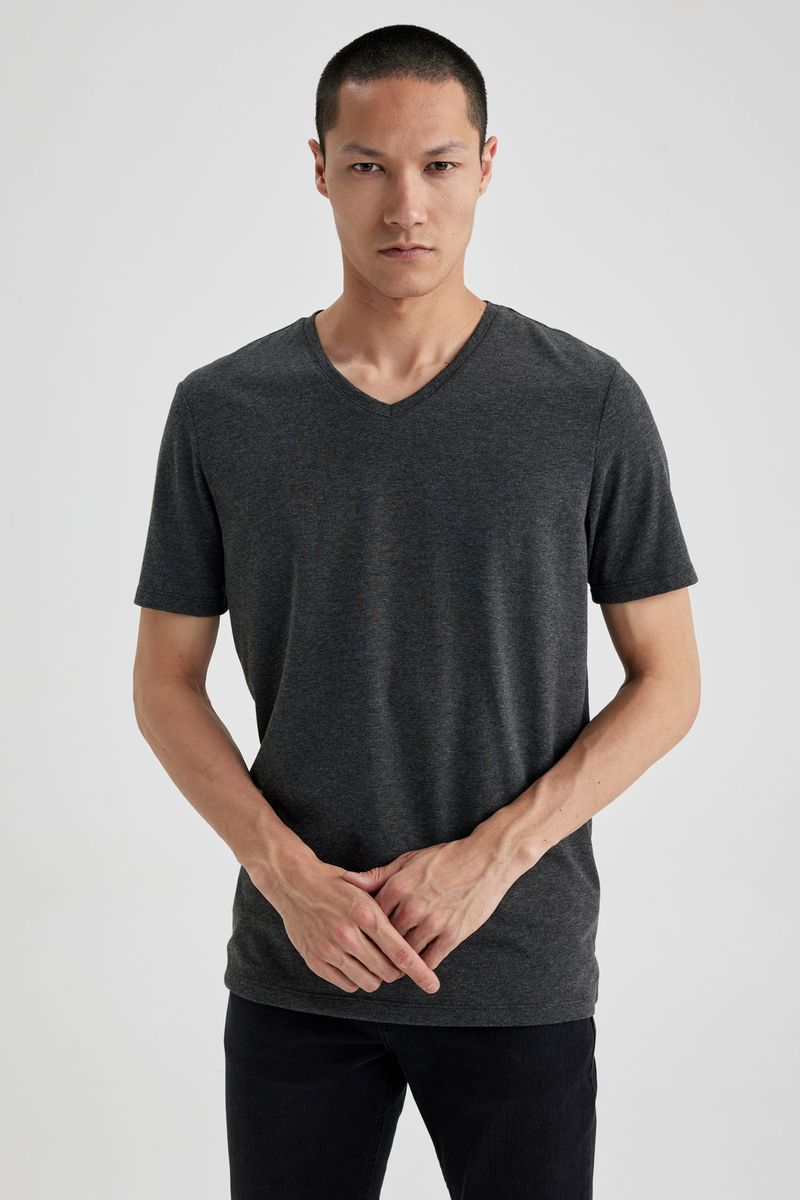 Man Slim Fit Knitted T-Shirt - Anthracite