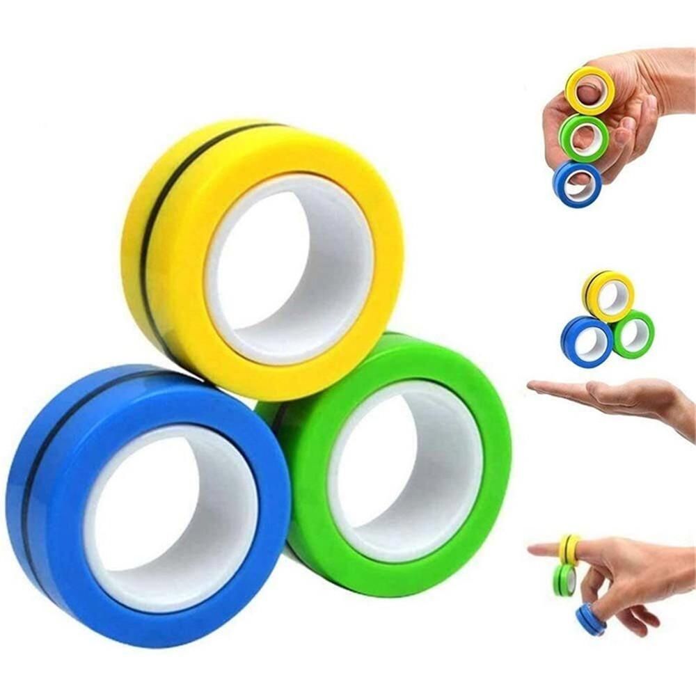 3pcs Multicolor Fingears Magnetic Rings Fidget Spinner Toy Stress Anxiety Relief