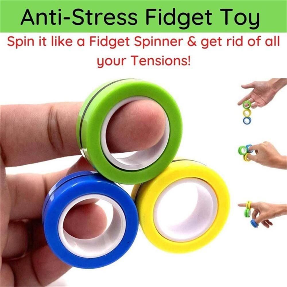 3pcs Multicolor Fingears Magnetic Rings Fidget Spinner Toy Stress Anxiety Relief
