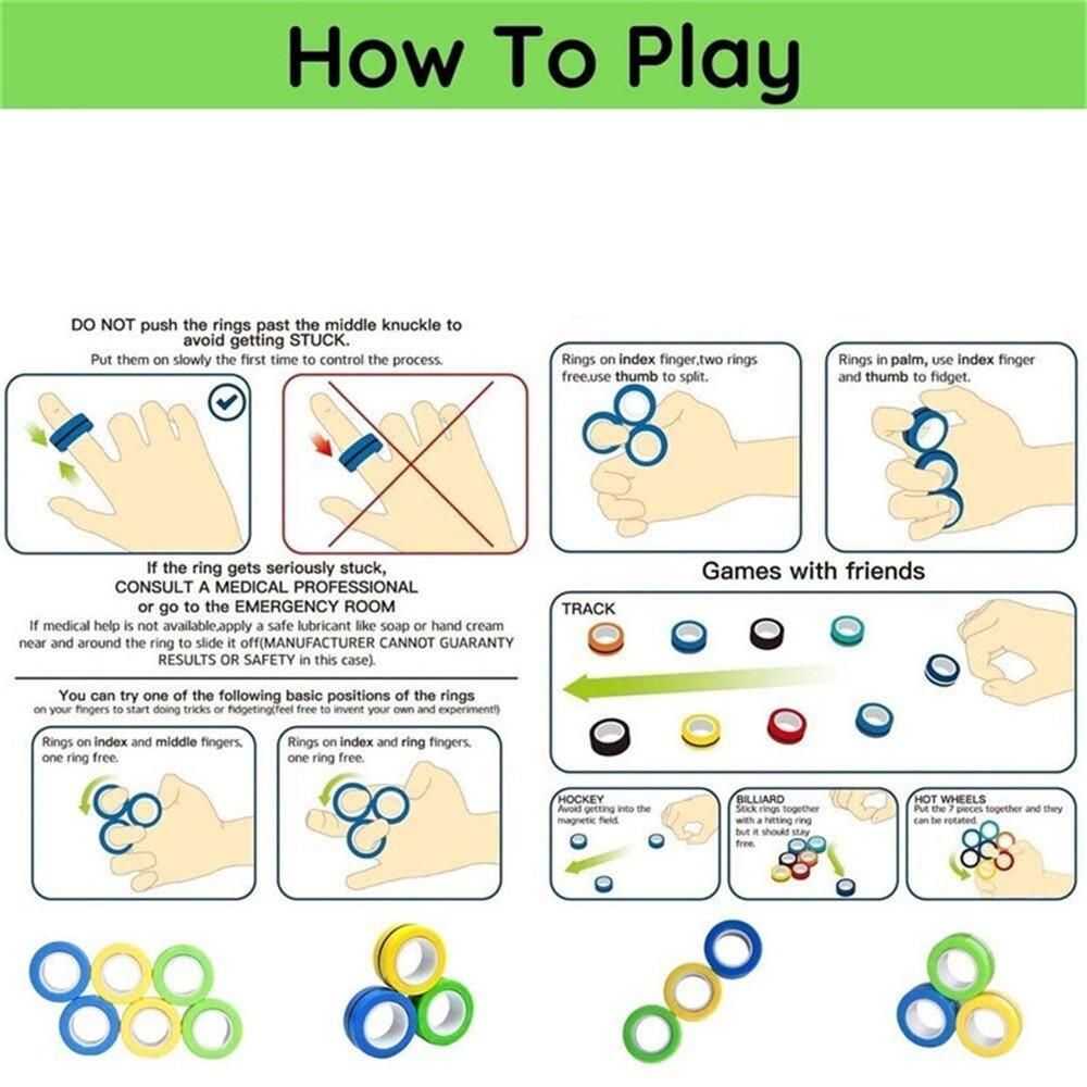 3pcs Multicolor Fingears Magnetic Rings Fidget Spinner Toy Stress Anxiety Relief