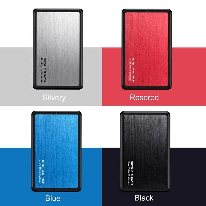 USB 3.0 Hard Drive Enclosure SATA External Hard Drive Disk Case Adapter Housing For 2.5 Inch SATA 7mm-9.5mm SATA HDD/ SSD Up To 2TB（Black & Blue & Sliver） Silver