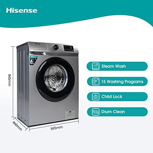 6kg Front Loader Washing Machine (WFVB6010MS)- Silver With One Year Warranty.