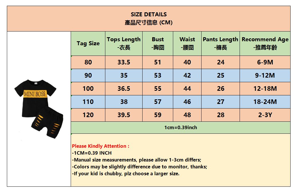Baby Boys Summer Streetwear MINI BOSS Design Short Sleeves T-shirt + Fashion Ripped Shorts