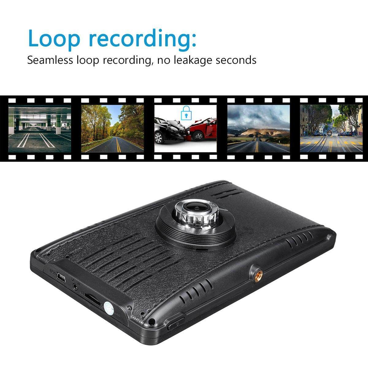 HD 1080P 7" Dual Lens Car DVR Dash Cam Video Camera Recorder GPS Navigation