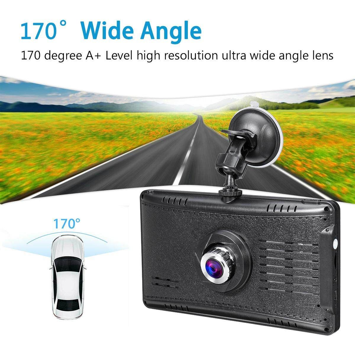 HD 1080P 7" Dual Lens Car DVR Dash Cam Video Camera Recorder GPS Navigation