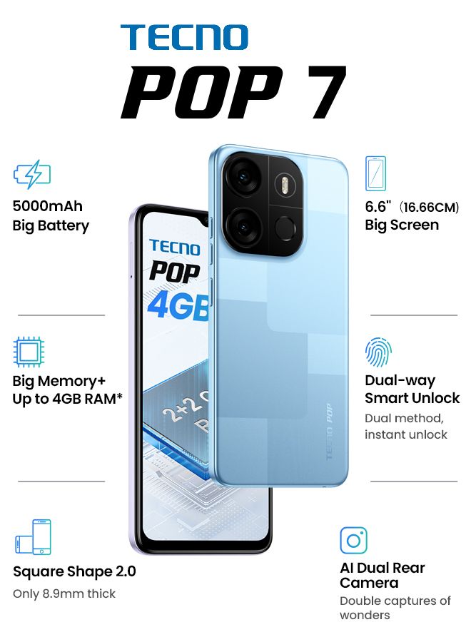POP 7 6.6" 2GB RAM/ 64GB ROM Android 12 - Blue
