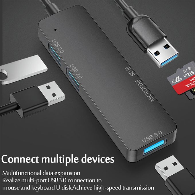 USB HUB 3.0 Adapter, 5 In 1 Ultra-Slim Sd/TF Card Reader