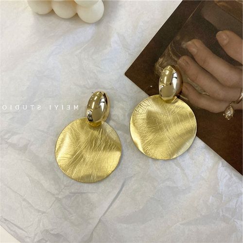 Round Personality Temperament Metal Geometric Retro Silver Needle Earrings