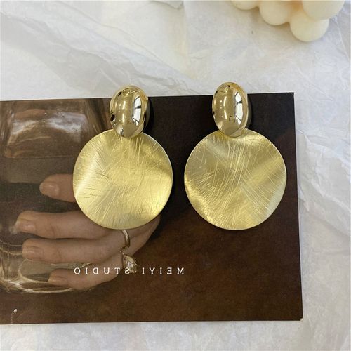 Round Personality Temperament Metal Geometric Retro Silver Needle Earrings