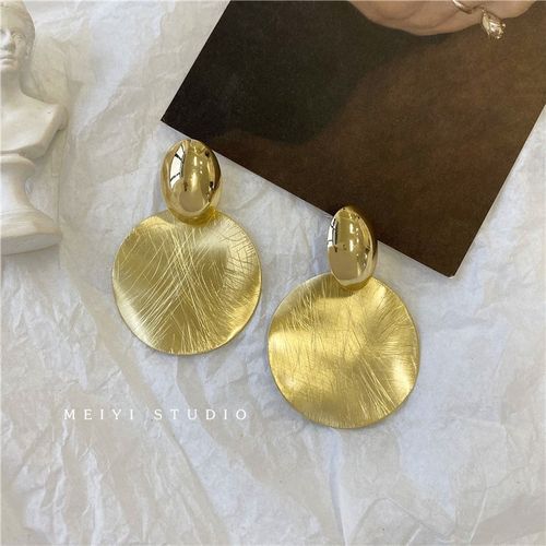 Round Personality Temperament Metal Geometric Retro Silver Needle Earrings