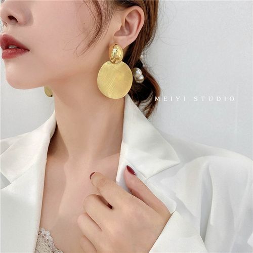 Round Personality Temperament Metal Geometric Retro Silver Needle Earrings