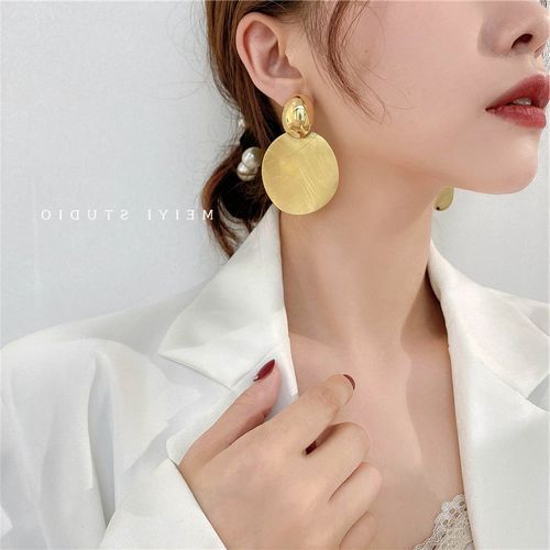 Round Personality Temperament Metal Geometric Retro Silver Needle Earrings