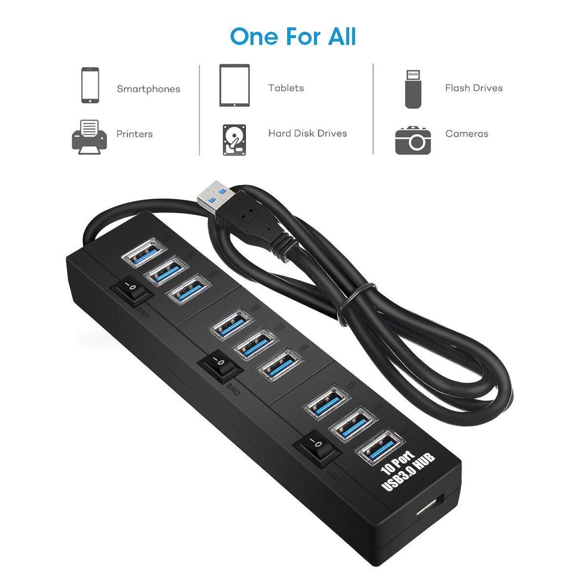 Usb 3.0 10 Port Hub High Super Speed Adater Cable With Switch For Laptop PC Black EU Plug EU Regulation