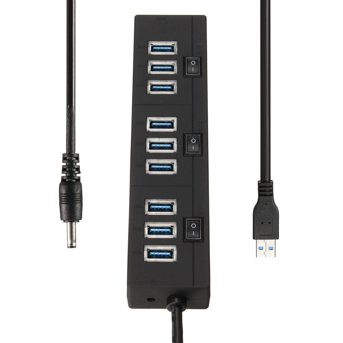 Usb 3.0 10 Port Hub High Super Speed Adater Cable With Switch For Laptop PC Black EU Plug EU Regulation