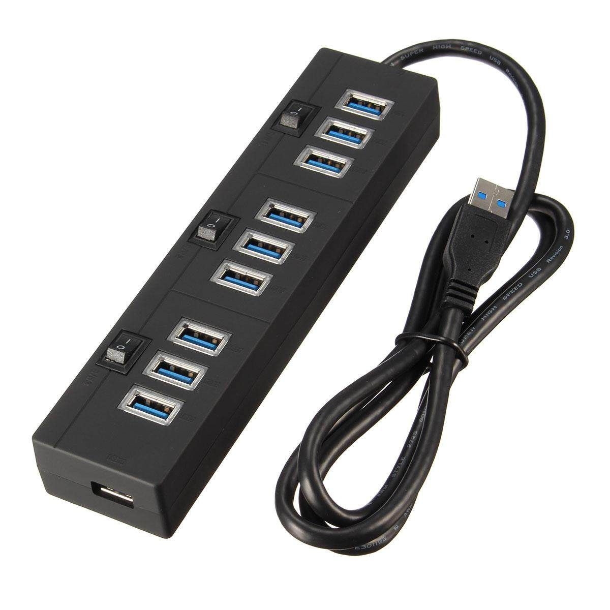 Usb 3.0 10 Port Hub High Super Speed Adater Cable With Switch For Laptop PC Black EU Plug EU Regulation