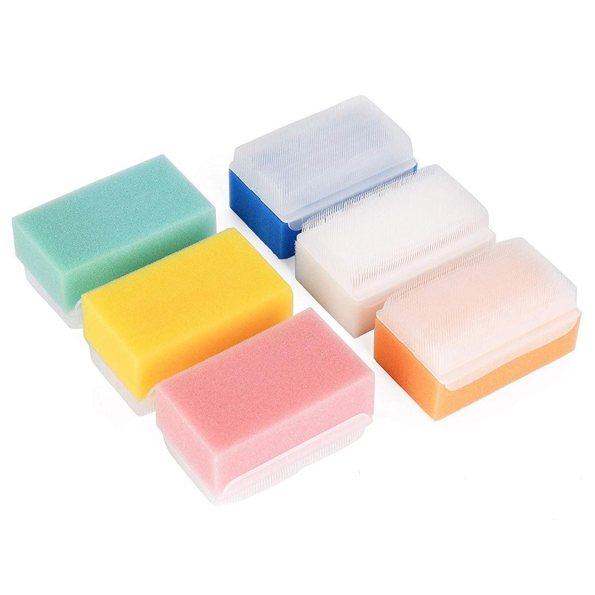 Baby Bath Sponge (6 Pieces) Soft Foam Washer with Cradle Cap Brush Body,Hair and Scalp Clean Gentle Baby Sensory Brush Bath Sponge Brush Multiple color