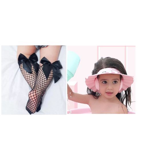 Adjustable Kids Shower Hat + Girls Fishnet Socks