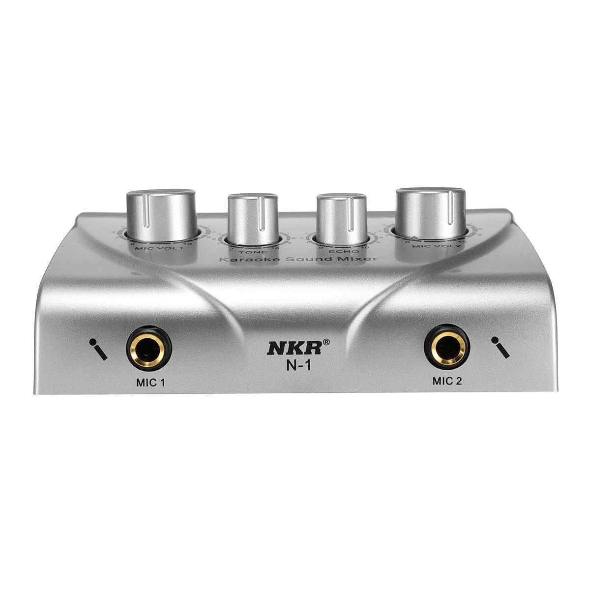 NKR Karaoke Sound Mixer Echo Dual Mic Inputs With Cable For Stage Home KTV 12V Silver Silver (silver)