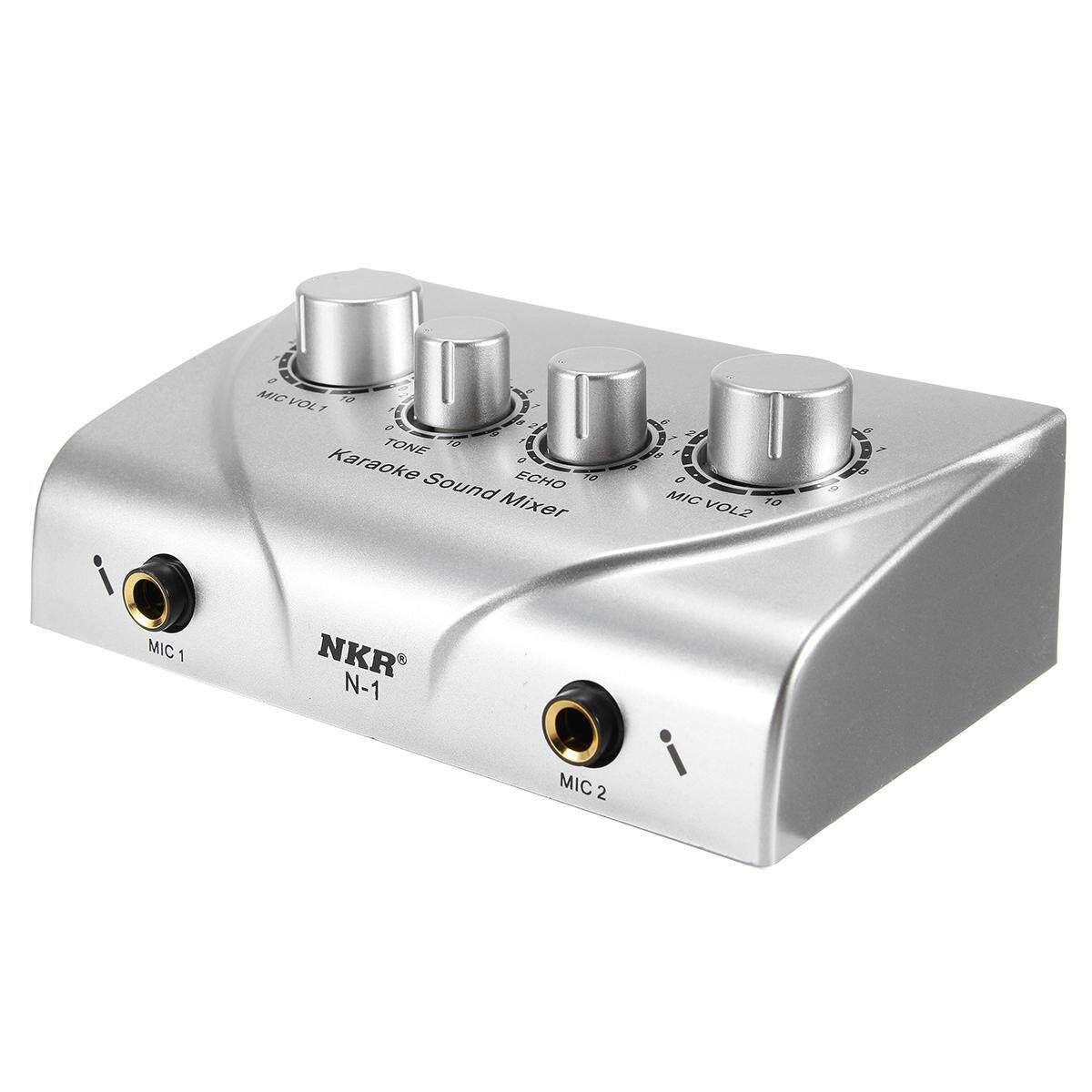 NKR Karaoke Sound Mixer Echo Dual Mic Inputs With Cable For Stage Home KTV 12V Silver Silver (silver)
