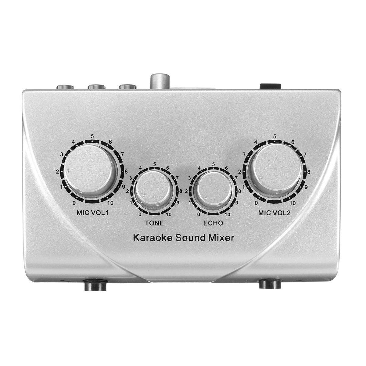NKR Karaoke Sound Mixer Echo Dual Mic Inputs With Cable For Stage Home KTV 12V Silver Silver (silver)