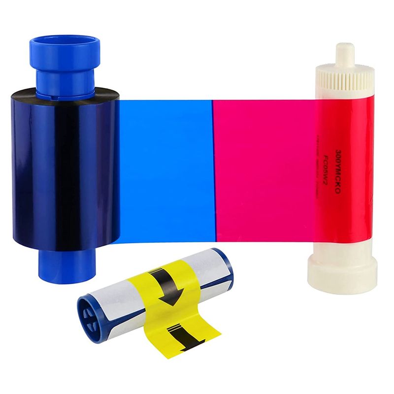 MA300YMCKO Color Ribbon with Clean Spool - Full Color Color Dye Film Compatible  300 Images Full Color Tape with Overlay