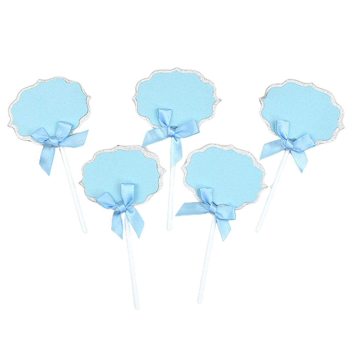 Cheese Topper 50pcs Cupcake Topper Label Marker Kit with Ribbon Blue