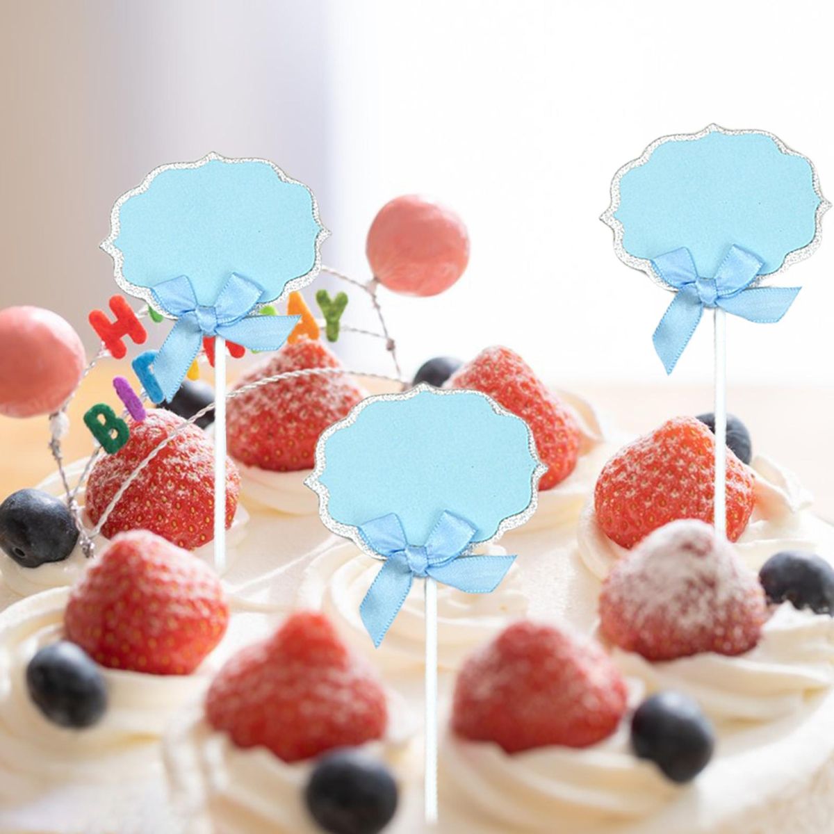 Cheese Topper 50pcs Cupcake Topper Label Marker Kit with Ribbon Blue