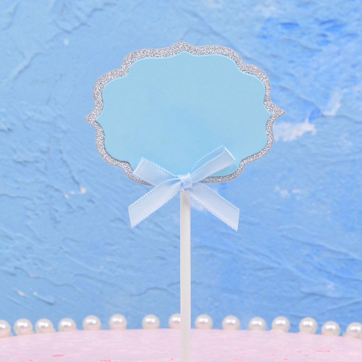 Cheese Topper 50pcs Cupcake Topper Label Marker Kit with Ribbon Blue