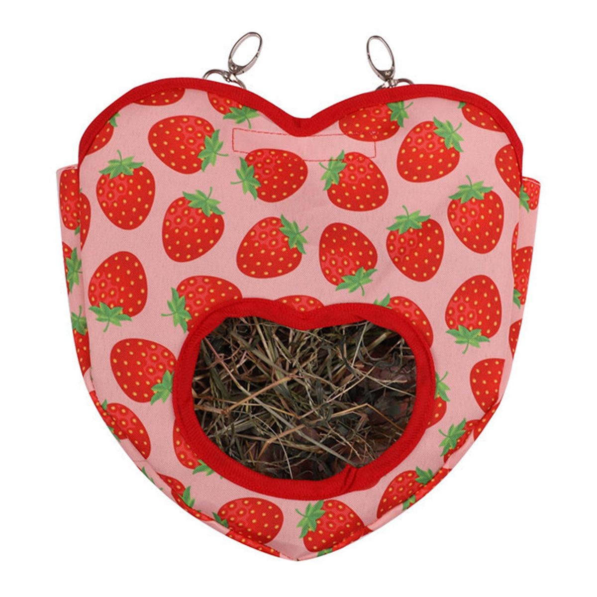 Durable Rabbit Hay Feeder Bag Love Shaped Hanging Feeding Pouch Red