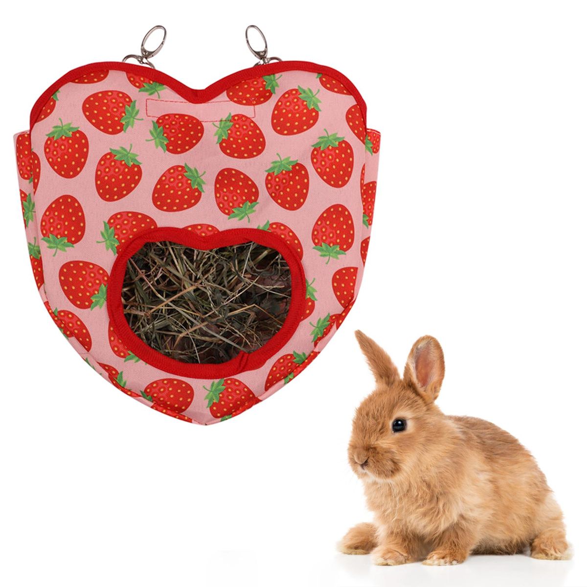 Durable Rabbit Hay Feeder Bag Love Shaped Hanging Feeding Pouch Red