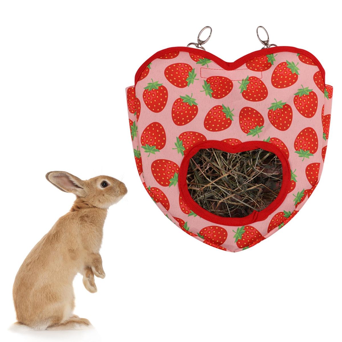 Durable Rabbit Hay Feeder Bag Love Shaped Hanging Feeding Pouch Red