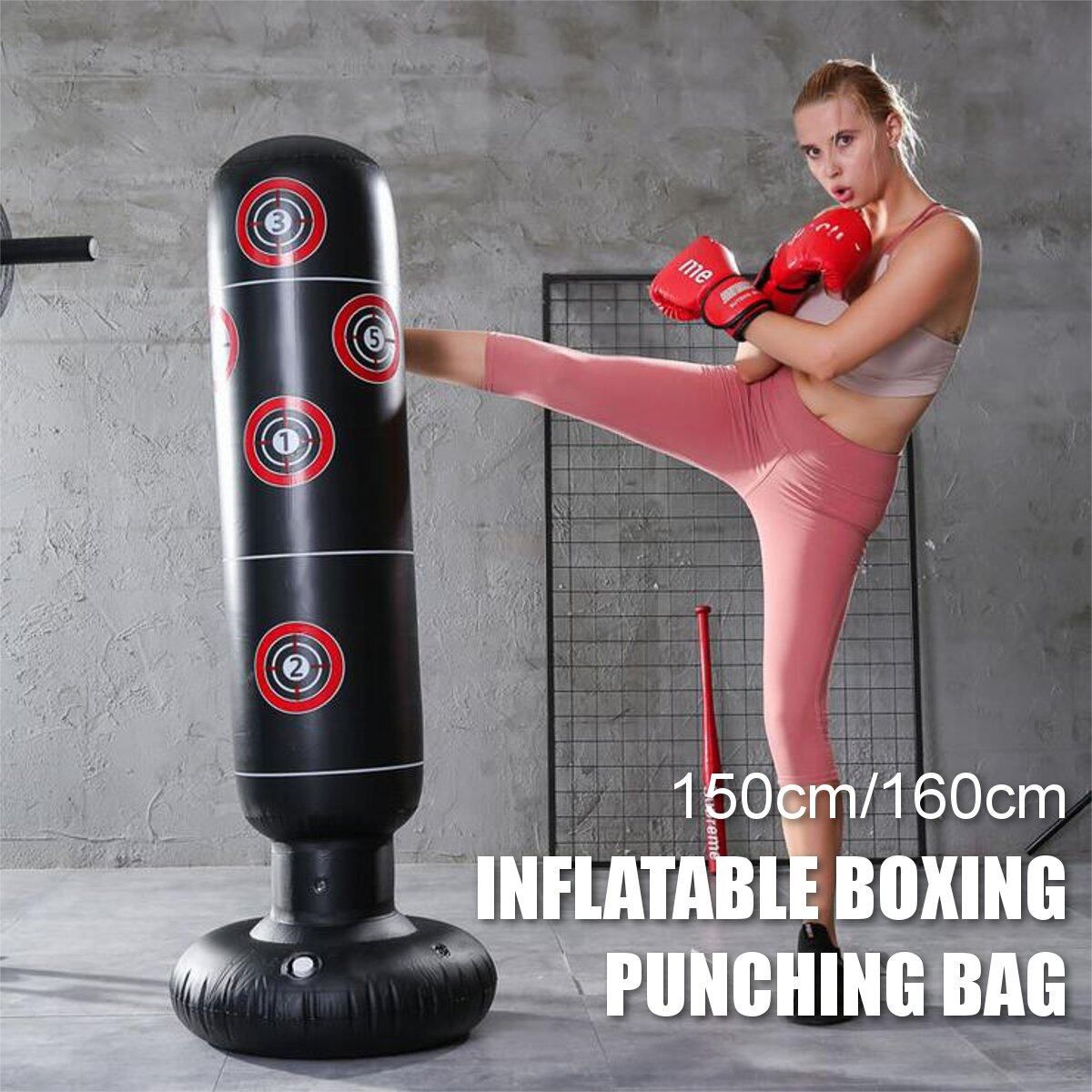 1.5/1.6M PVC Inflatable Punching Bag Standing Water Base Children/Adult Boxing Free Tumbler Training Relief Back Sandbag Home Gym Fitness Tool 1.5M