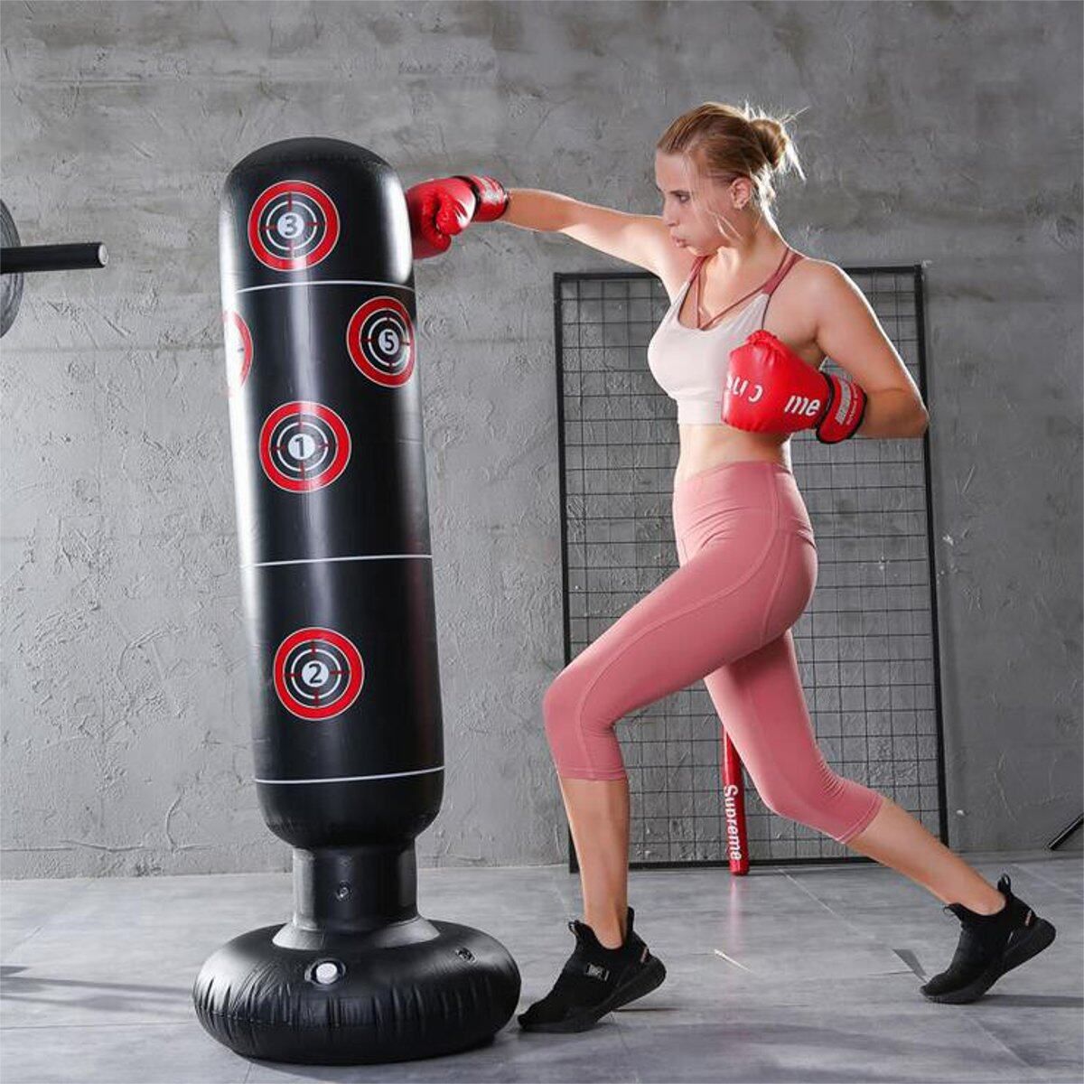1.5/1.6M PVC Inflatable Punching Bag Standing Water Base Children/Adult Boxing Free Tumbler Training Relief Back Sandbag Home Gym Fitness Tool 1.5M