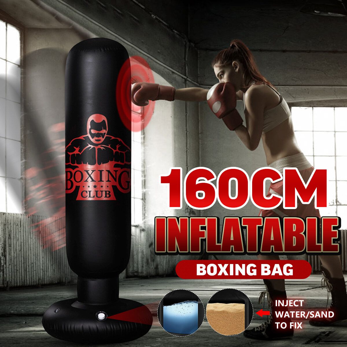 160cm Punch Bag Inflatable Boxing Column Tumbler Sandbags Martial Training