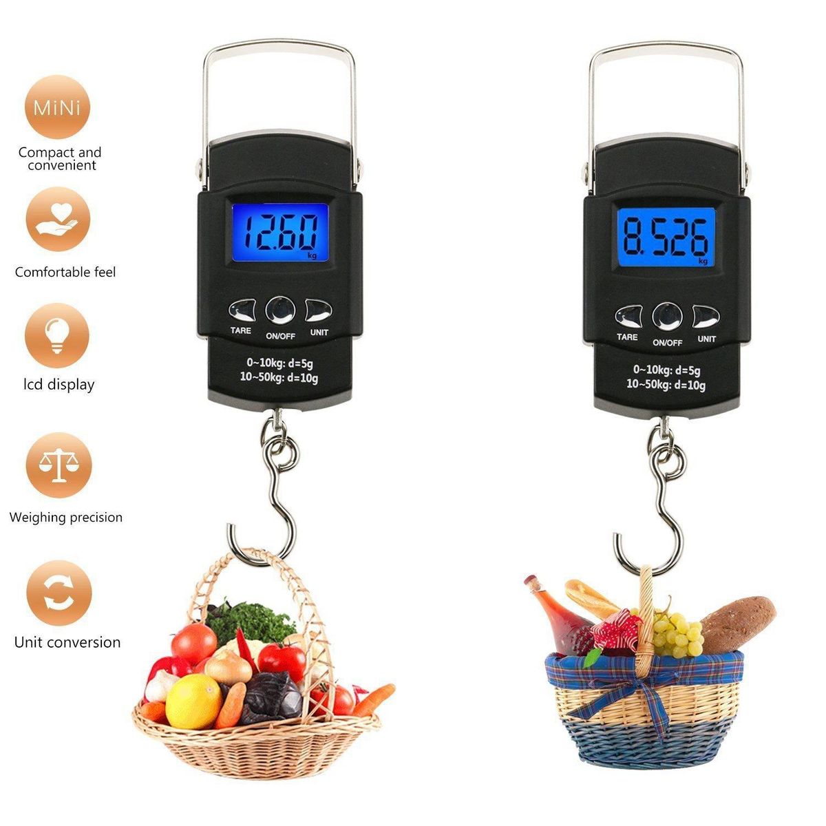 50Kg x 0.01Kg Electronic Digital Handing Mini Pocket Scale 10G Portable Luggage Travel Fishing Scale Kitchen Hook Balance Weighing