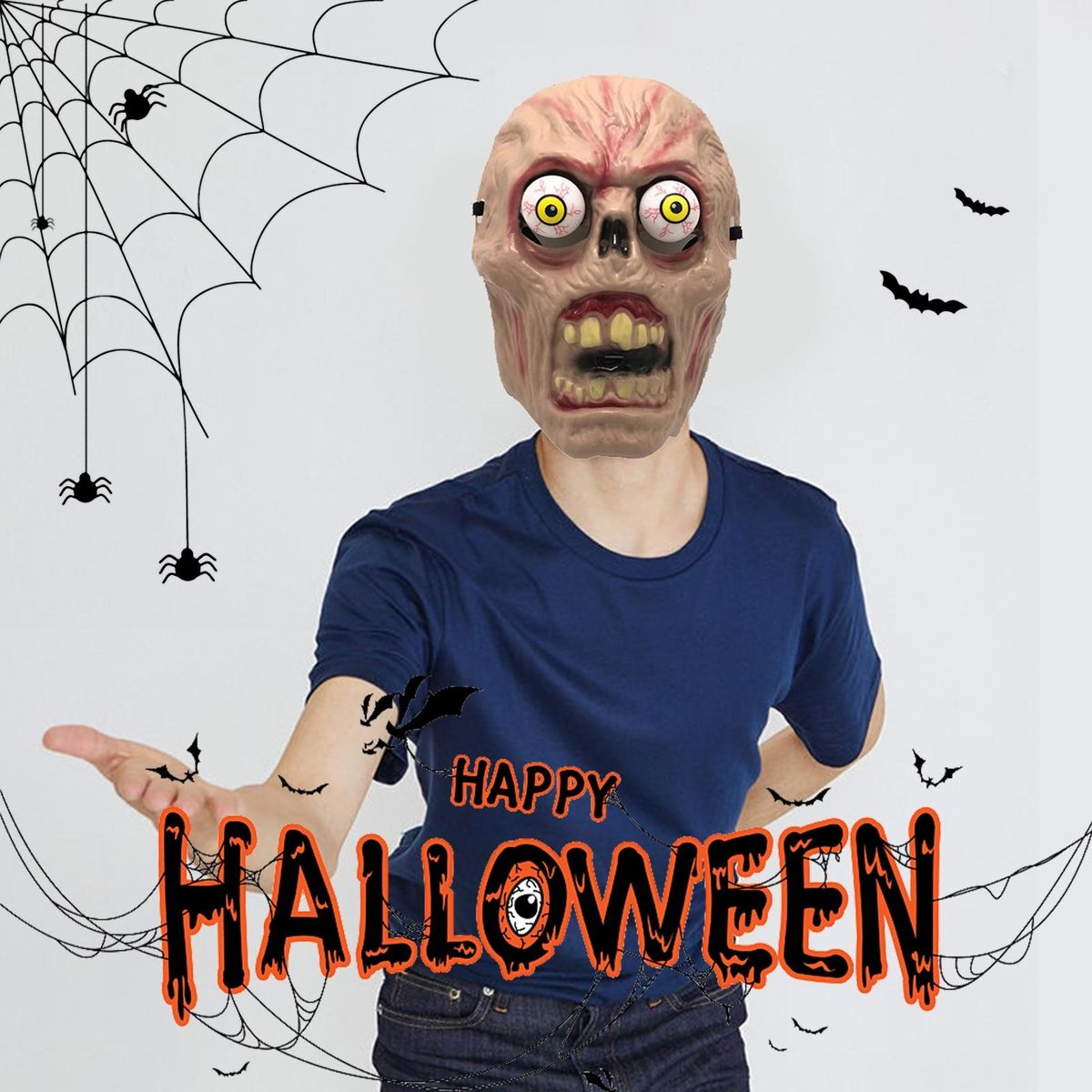 Spooky Halloween Face Mask Zombie Headgear with Realistic Bulging Eyes