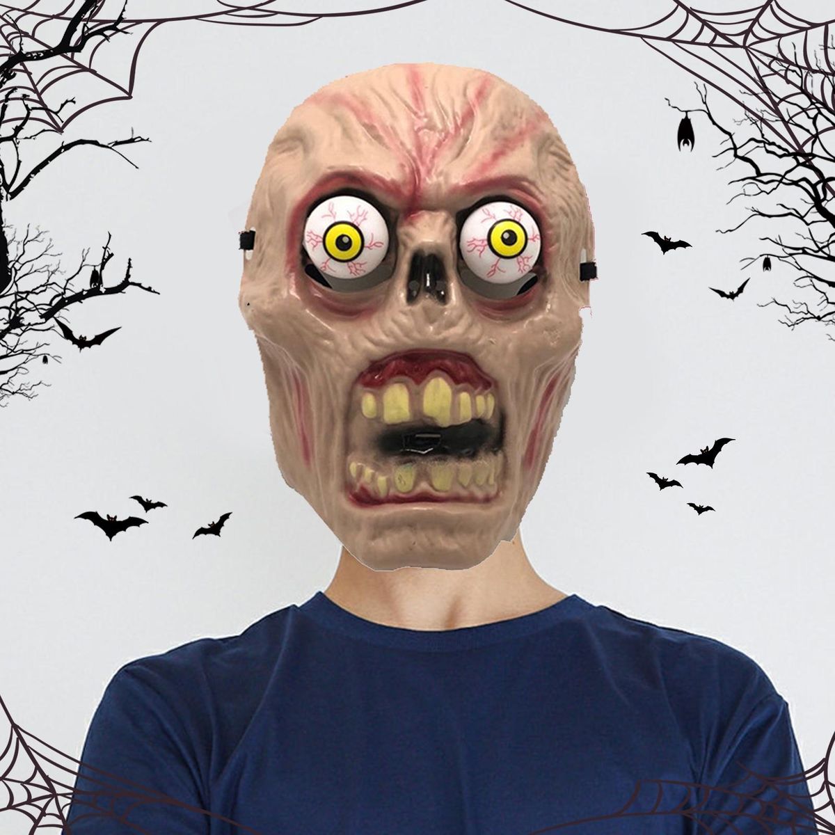 Spooky Halloween Face Mask Zombie Headgear with Realistic Bulging Eyes