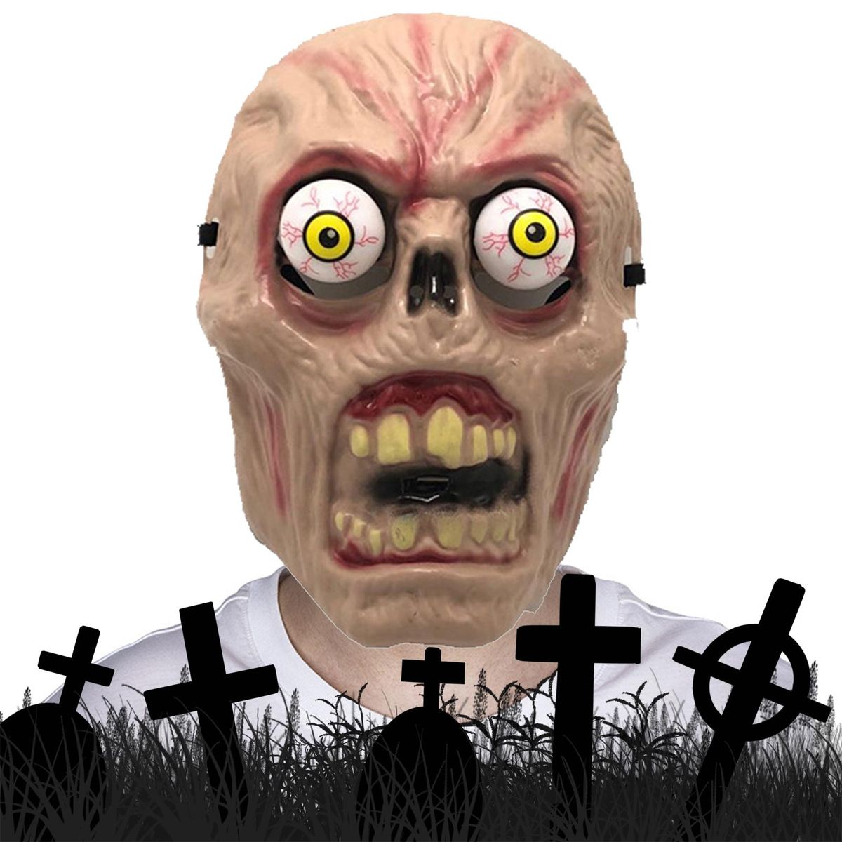 Spooky Halloween Face Mask Zombie Headgear with Realistic Bulging Eyes