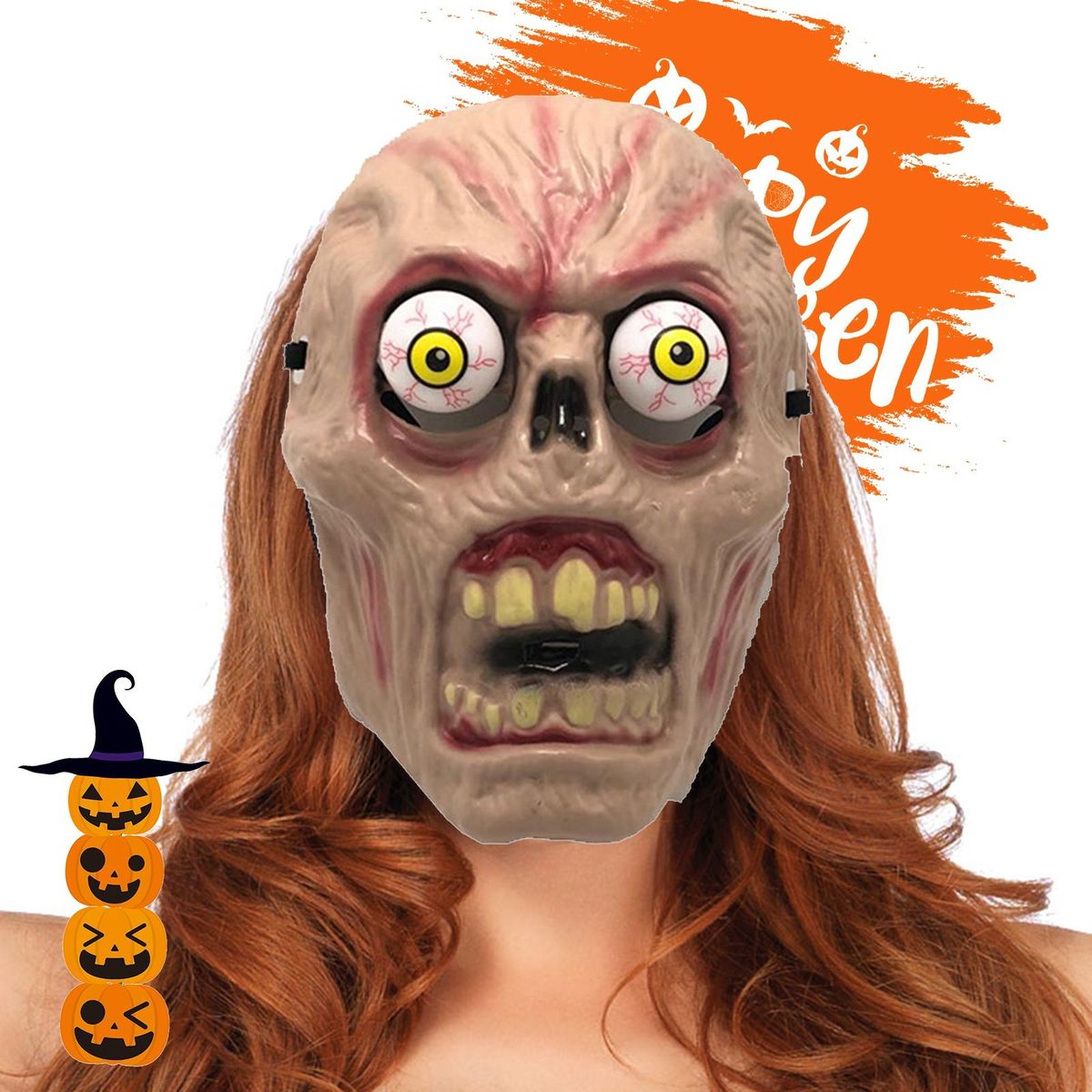 Spooky Halloween Face Mask Zombie Headgear with Realistic Bulging Eyes