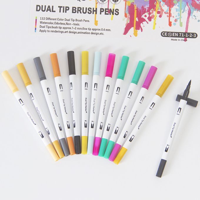 48 Colors Markers Pens Studay School Brush Fineliners Watercolor Art Markers