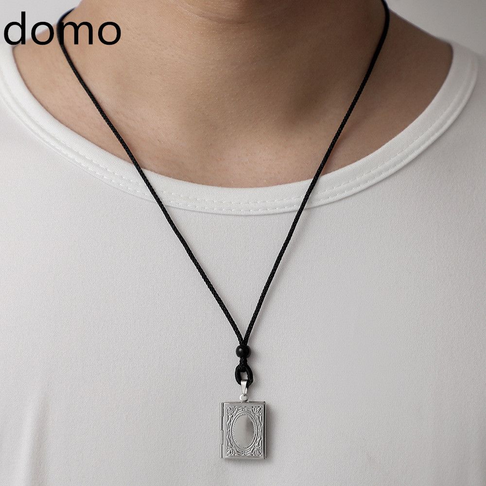 Openable Photo Box Pendant Adjustable Wax Rope Men's Necklace Accessories