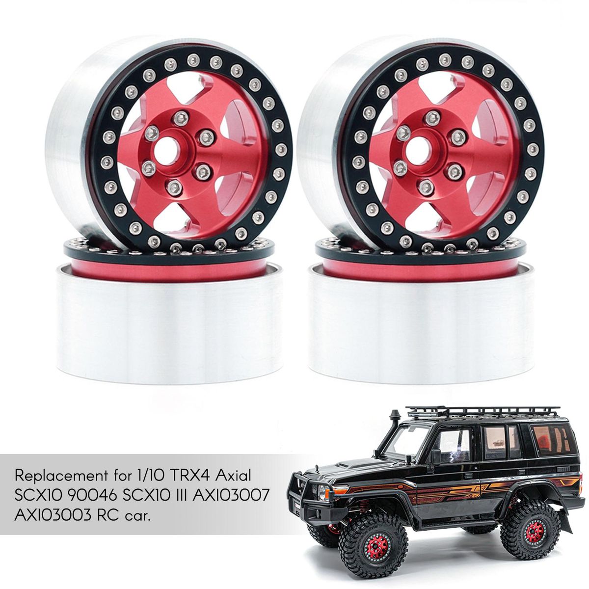Aluminum Alloy Wheel Rim Beadlock Wheel Rims Hub 4pcs Replacement for 1/10 TRX4 Axial SCX10 90046 SCX10 III AXI03007 AXI03003 RC Car